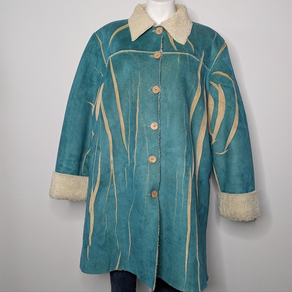 UBU Blue Tan Abstract Art To Wear Heavy Winter Jacket L
